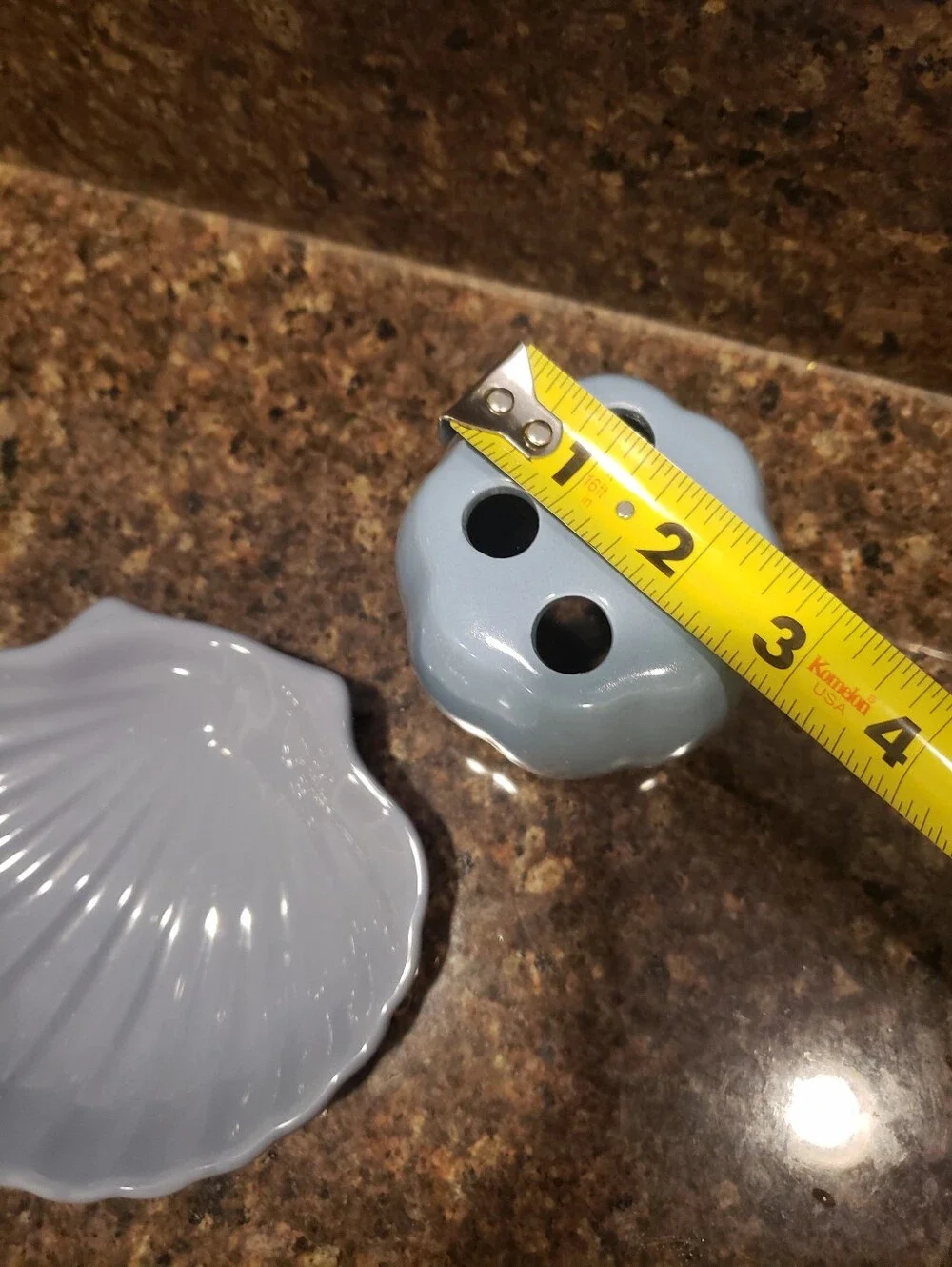 Blue Ceramic Bath Set Of 2 - Shell Soap Dish & Toothbrush Holder
